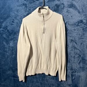 Eight Bells‎ White Knitted Quarter Zip Up Pullover Dress Sweater Mens Size 2XL
